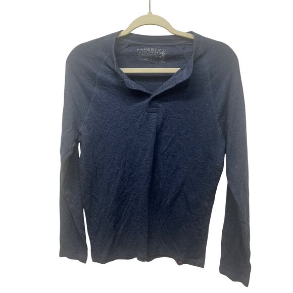 Faherty Cloud Cotton Long Sleeve Henley Shirt S Blue Peruvian Pima Cotton Blend - Picture 1 of 8